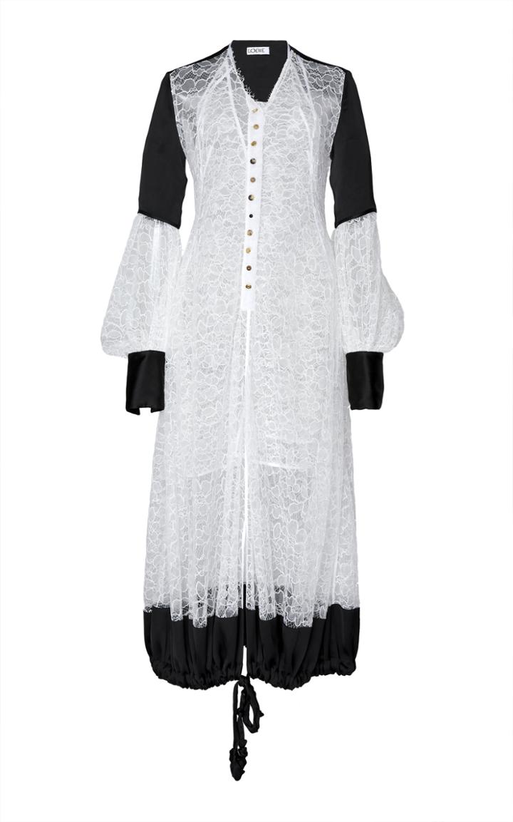 Loewe Satin And Leaver's Lace Button-front Dress