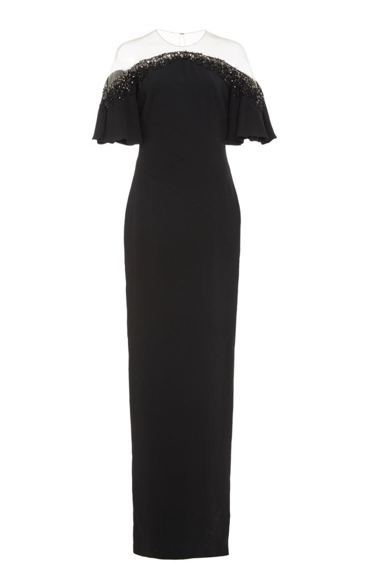 Pamella Roland Off-the-shoulder Crystal-embellished Crepe Gown