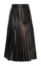 Carolina Herrera Leather Pleated Midi Skirt