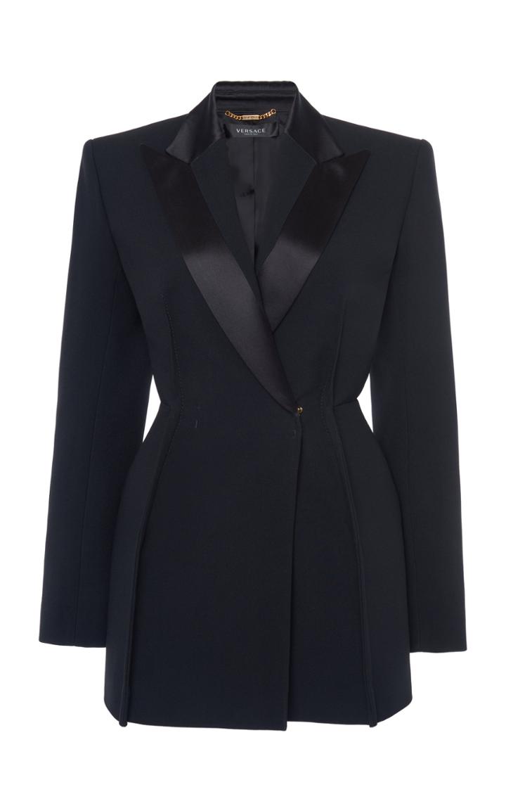 Moda Operandi Versace Satin-trimmed Pleated Bonded-crepe Blazer