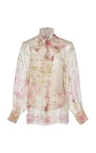 Luisa Beccaria Floral Print Silk Chiffon Pussy Bow Blouse