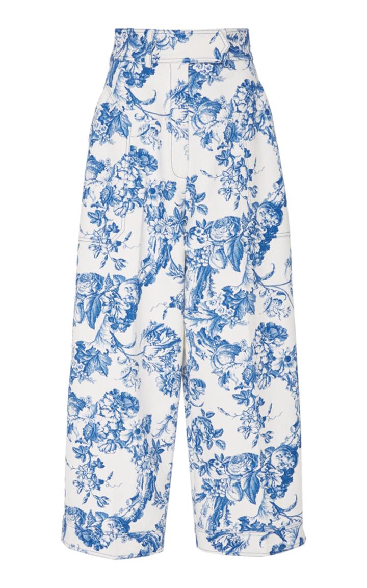 Oscar De La Renta Wide-leg Cropped Floral Stretch-cotton Trousers