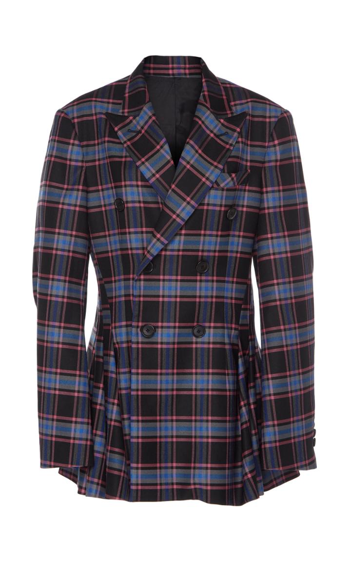 Matthew Adams Dolan Oversized Pleated Plaid Blazer