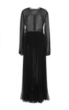 Adam Lippes Long Sleeve Pleated Chiffon Gown