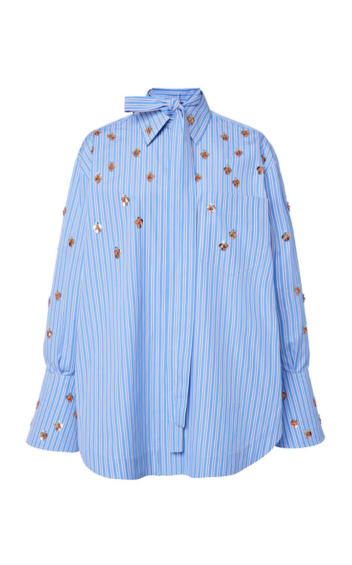 Valentino Oversized Embellished Striped Cotton Shirt