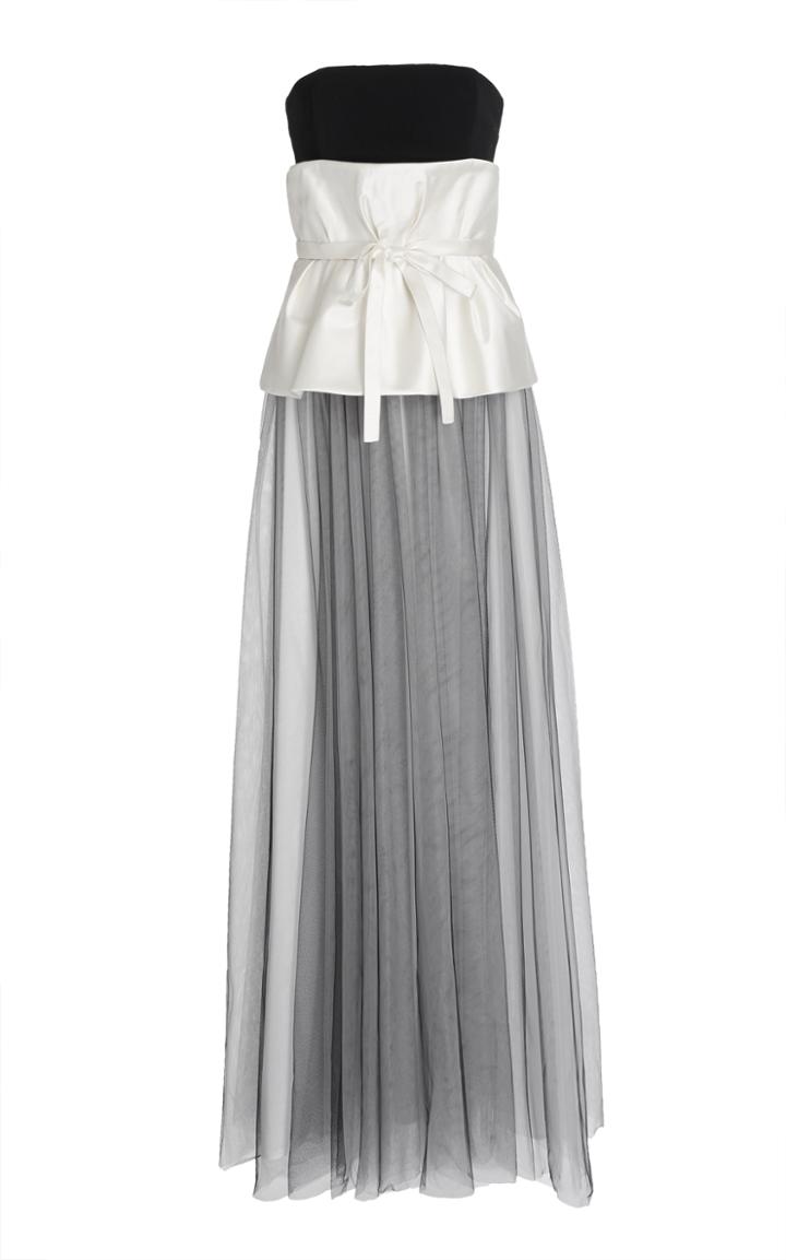 Paule Ka Silk Duchess Satin Corset Tulle Gown