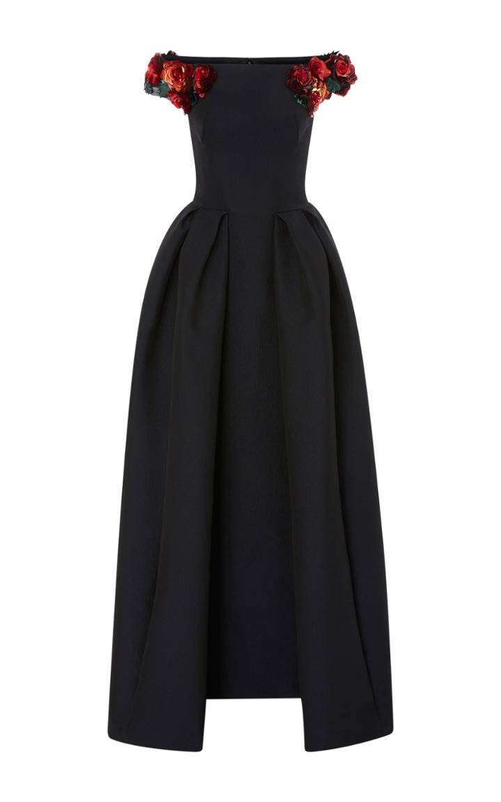 Zac Posen Embroidered Off The Shoulder Jacquard Gown