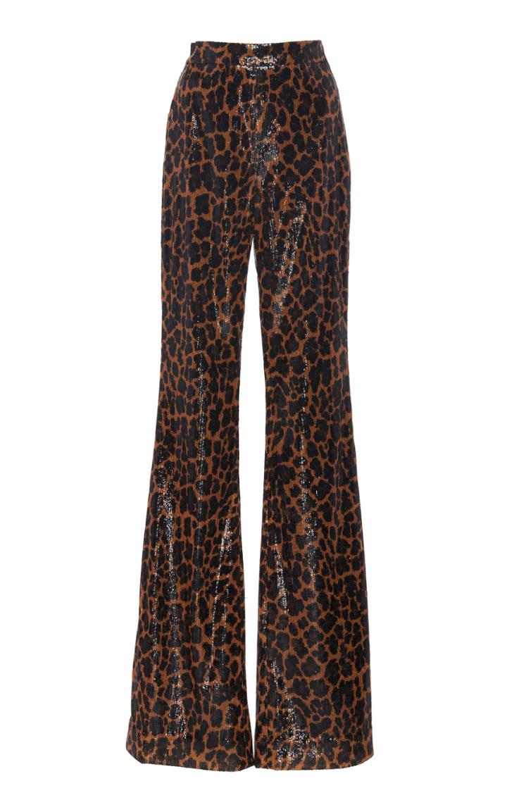 Pamella Roland Sequined Leopard Wide-leg Pants