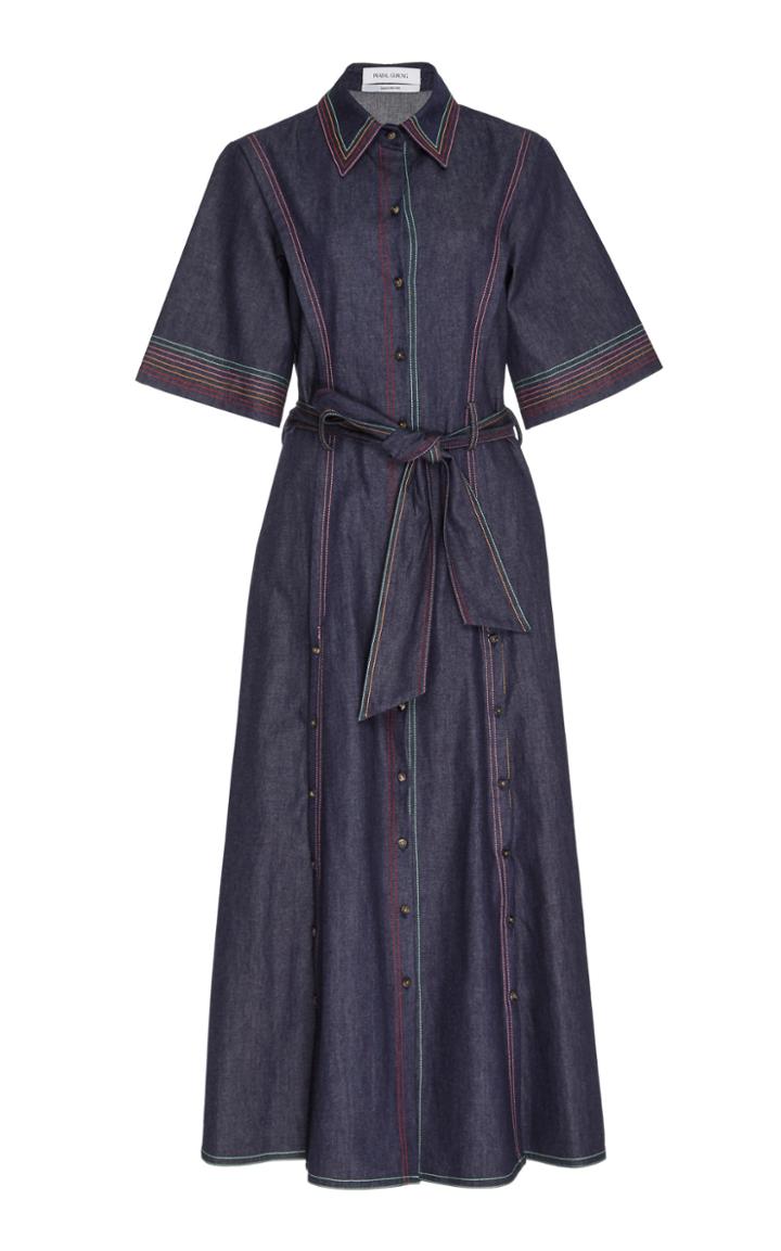 Prabal Gurung Short Sleeve Denim Midi Shirt Dress