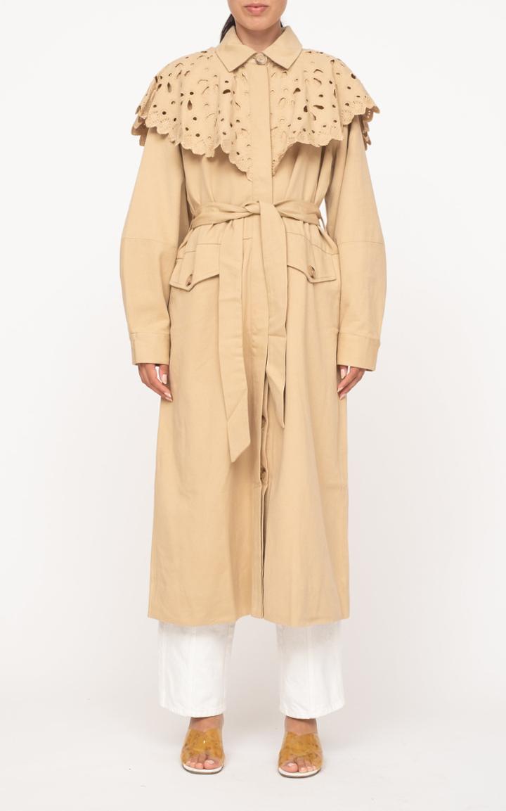 Moda Operandi Sea Hazel Broderie-trimmed Gabardine Trench Coat