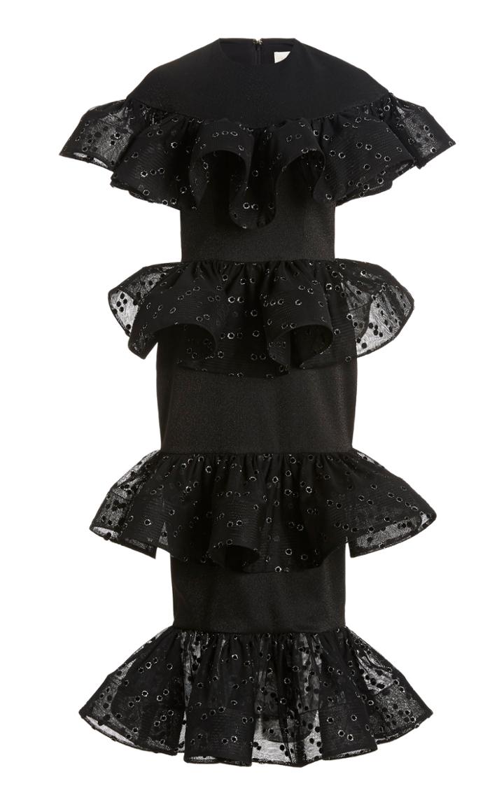 Moda Operandi Christian Siriano Flocked Velvet Polka Dot Tiered Ruffle Dress