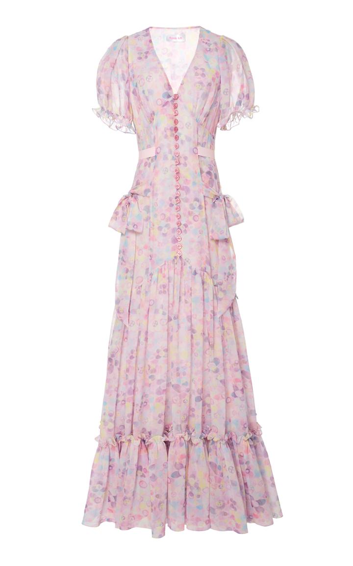 Ryan Lo Puff Sleeve Victorian Chiffon Dress