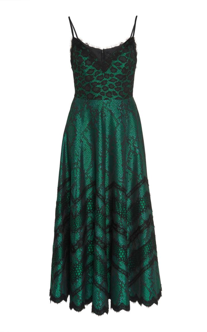 Andrew Gn Lace-trimmed Python Print Dress