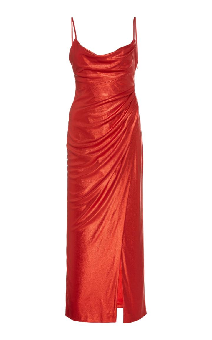 Galvan Mars Gathered Lam Midi Dress