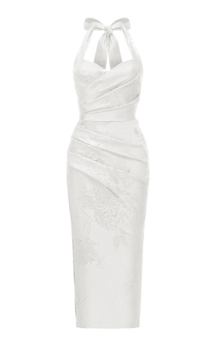 Moda Operandi Rasario Draped Jacquard Midi Dress With Wide Straps
