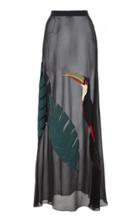 Adriana Degreas Embroidered Toucan Sheer Maxi Skirt