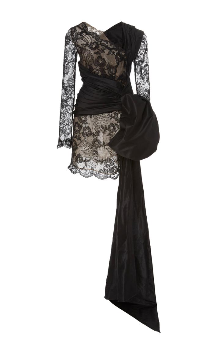 Oscar De La Renta Asymmetric Lace Mini Dress With Drape