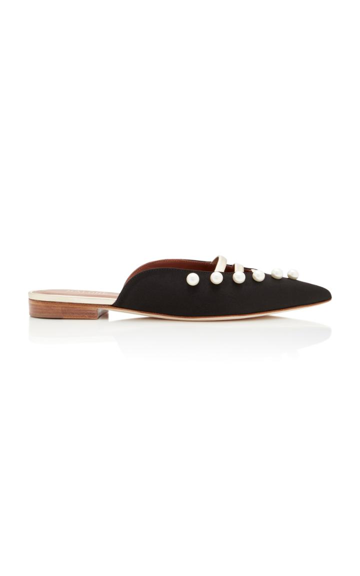 Malone Souliers Zelda Leather-trimmed Silk-satin Point-toe Flats