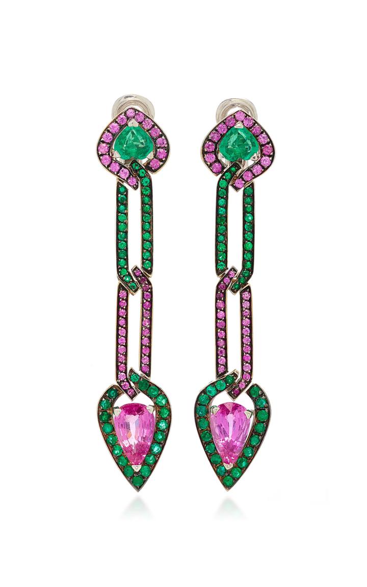 Fabio Salini Entrelac Pink Sapphire And Emerald Earrings