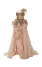 Marchesa One Shoulder Gown With 3d Organza Flowers