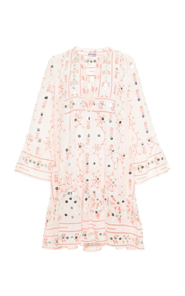 Juliet Dunn Embellished Printed Cotton Mini Dress