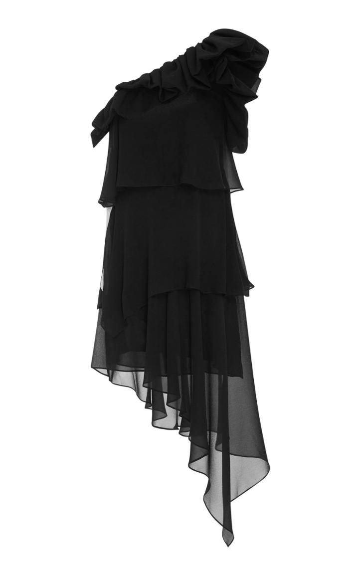 Givenchy Silk Georgette One Shoulder Short Dress With Ruffles
