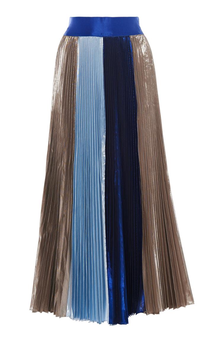 Leal Daccarett Grigio Iridescent A-line Pleated Midi Skirt