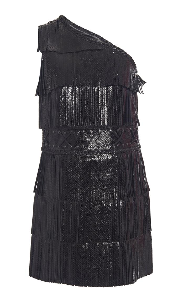 Dundas Fringed Halter Python Mini Dress