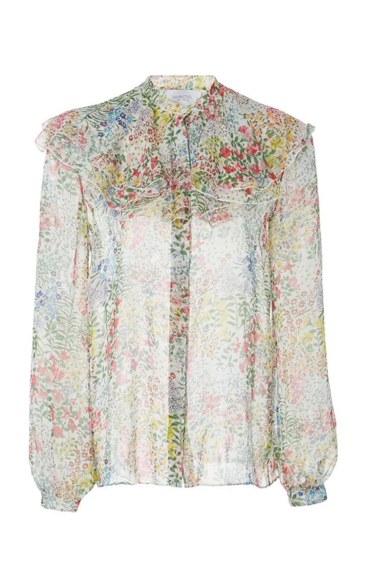 Giambattista Valli Floral-print Ruffled Silk-chiffon Blouse