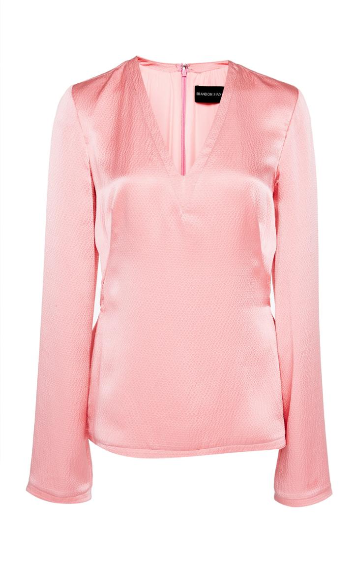 Brandon Maxwell V-neck Satin Blouse