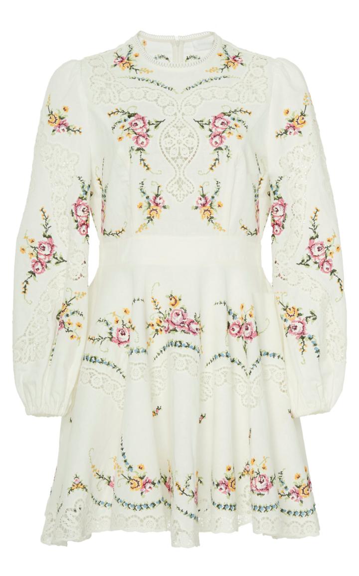 Zimmermann Allia Cross-stitched Linen-blend Mini Dress