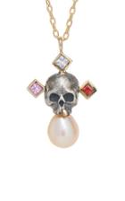 Rachel Quinn Skull Cross 18k Gold And Sterling Silver Necklace