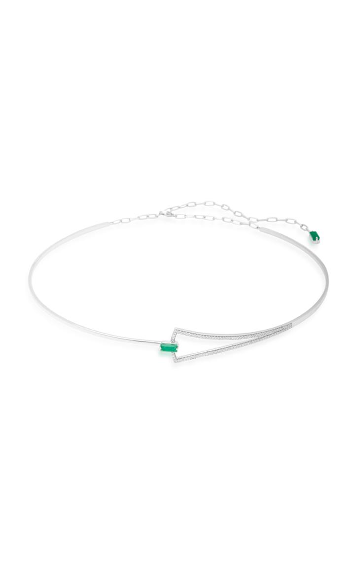 Hueb Spectrum 18k White Gold Diamond And Emerald Necklace