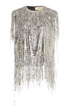Msgm Silver Sequined Fringe Top