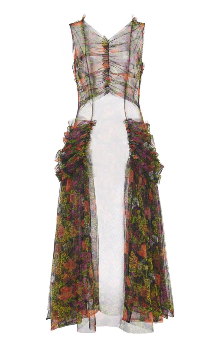 Molly Goddard Rosalia Floral-print Ruched Tulle Midi Dress