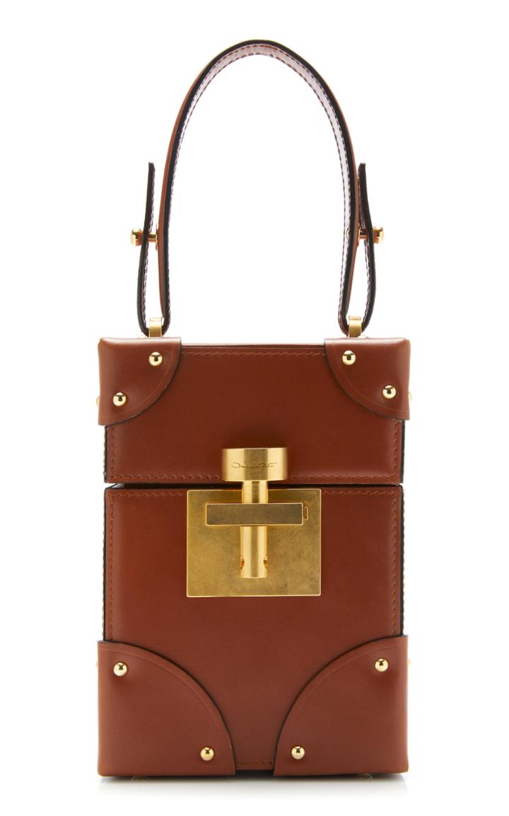 Oscar De La Renta Alibi Mini Leather Box Top Handle Bag