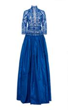 Naeem Khan Long Sleeve Silk Embroidered Gown