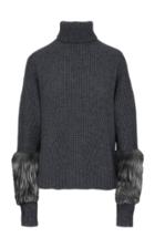 Moda Operandi Lapointe Fur-trimmed Oversized Cashmere-silk Turtleneck Sweater