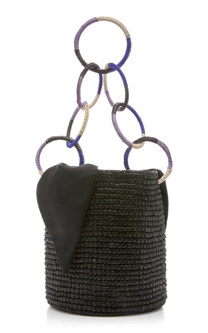 Sensi Studio M'o Exclusive Medium Ring Embellished Straw Bucket