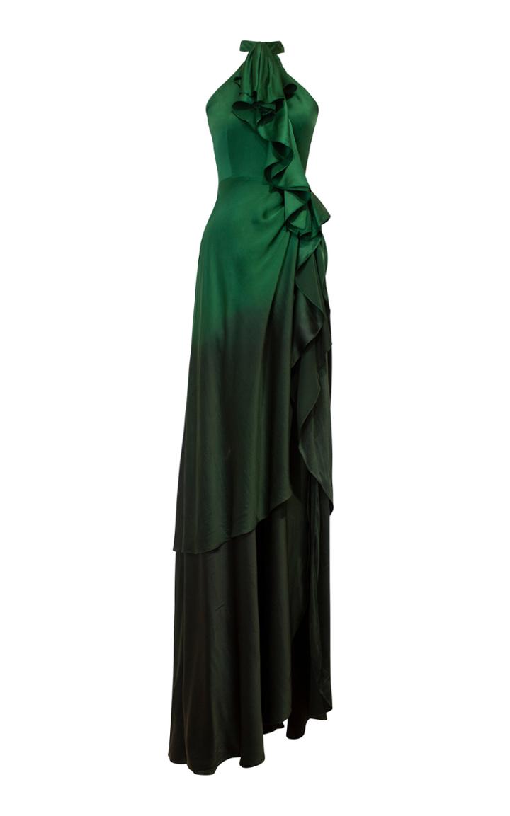 Alejandra Alonso Rojas Silk Halter Neck Cascade Gown