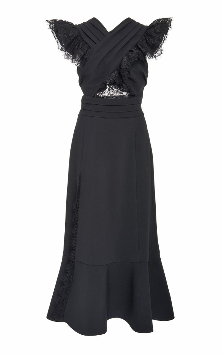 Prabal Gurung Ruffled Lace-trimmed Crepe Dress