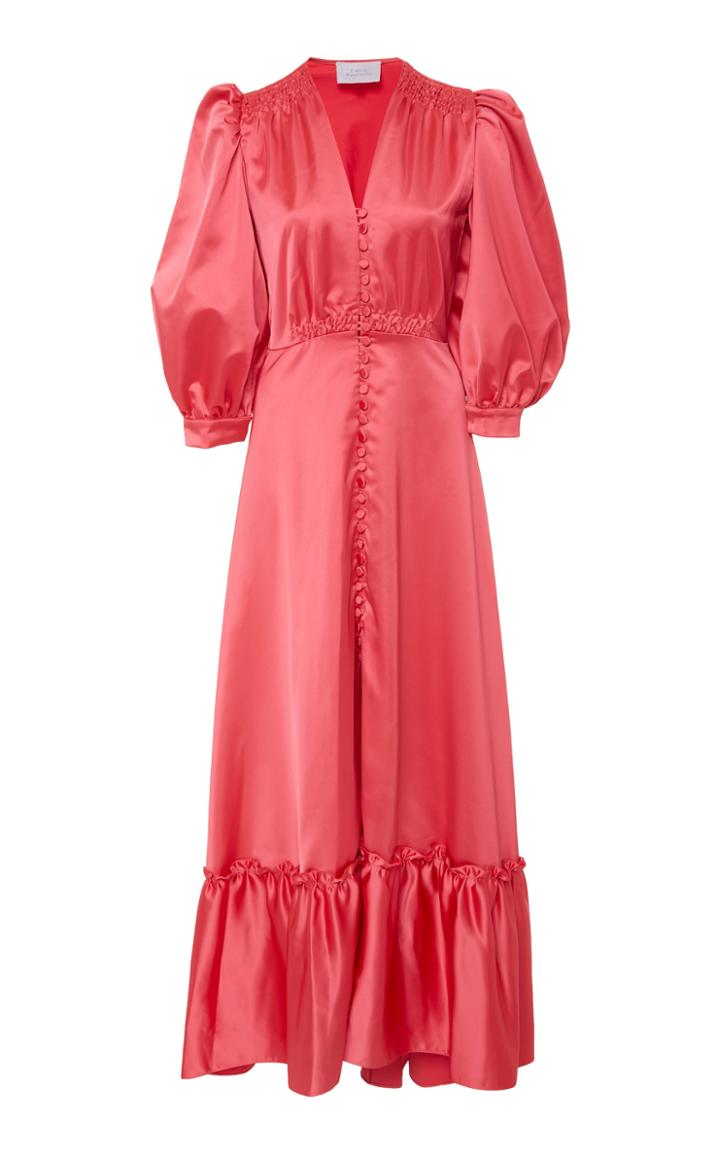 Luisa Beccaria Ruffled Satin Maxi Dress