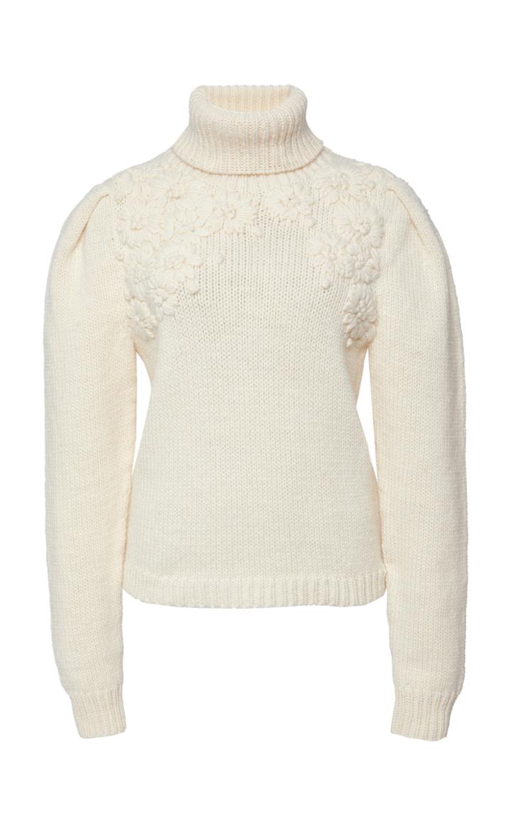 Ulla Johnson Calla Embroidered Merino Wool Turtleneck Top