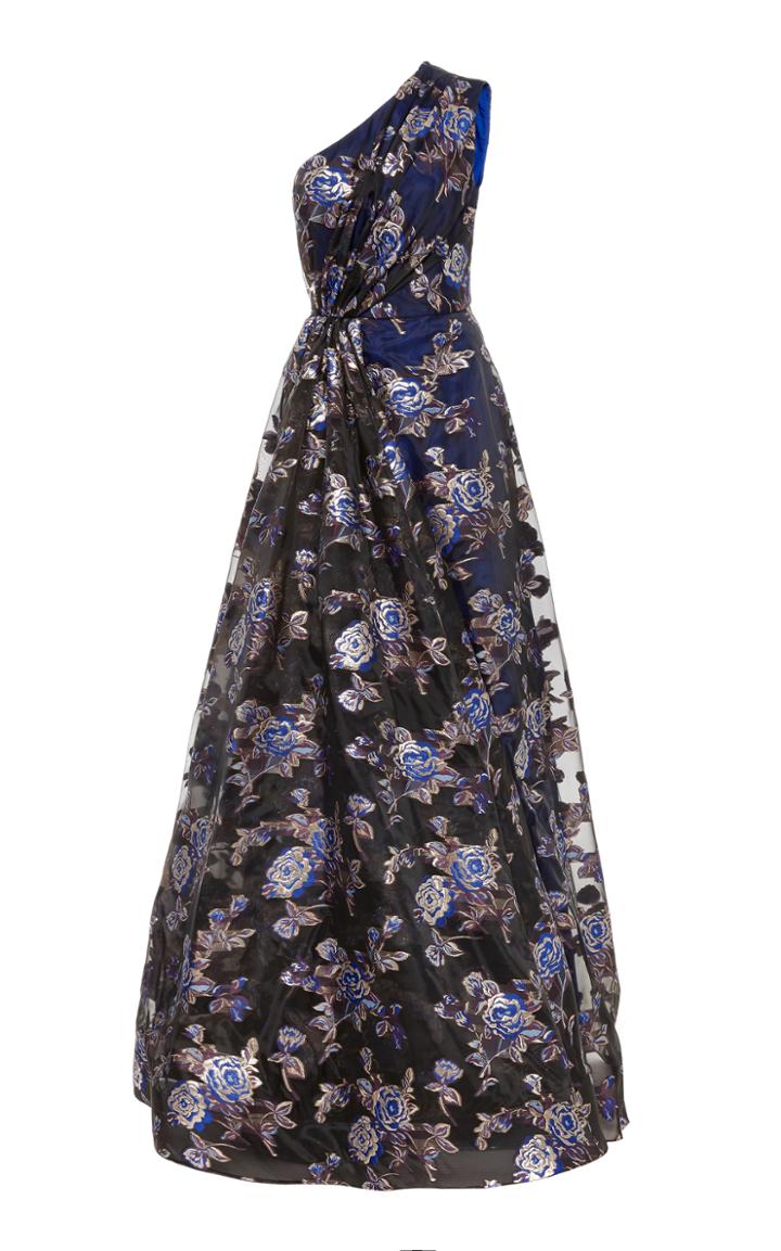 Christian Siriano Metallic Floral Organza Overlay Gown