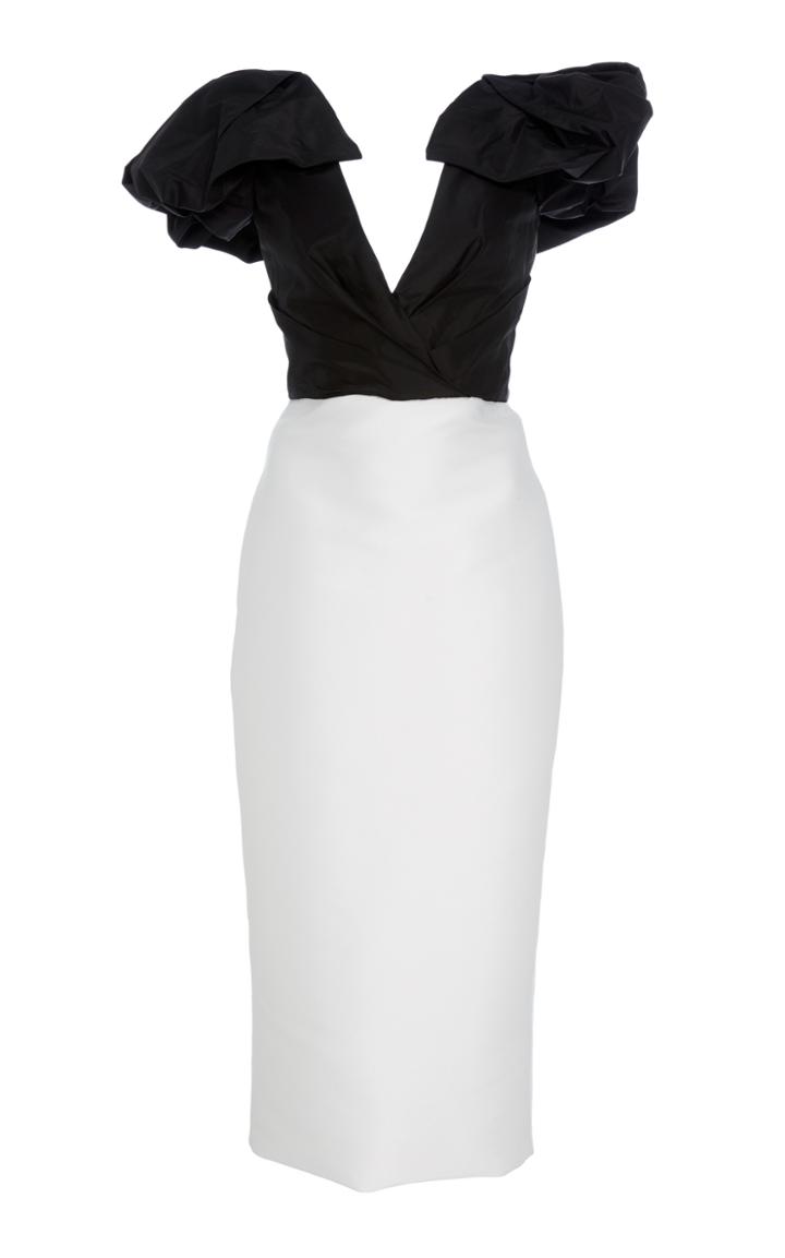 Monique Lhuillier Structured Sleeve Midi Dress