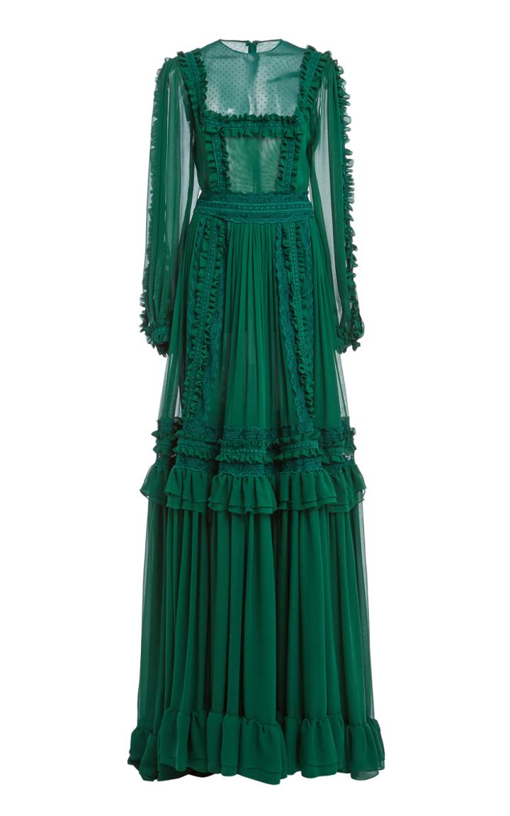 Moda Operandi Costarellos Mirelle Ruffled Silk Chiffon Gown