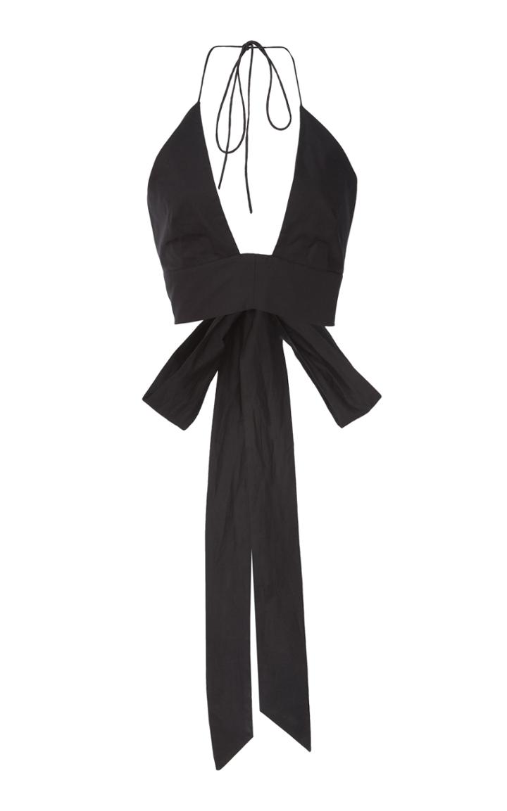 Kalita Plato Cropped Bow-detailed Cotton Halterneck Top