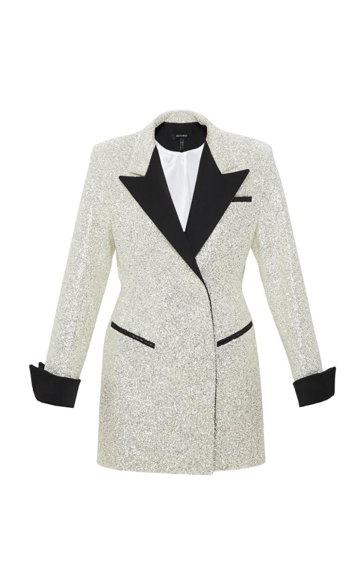Moda Operandi Mach & Mach Glitter Blazer Dress With Black Collar