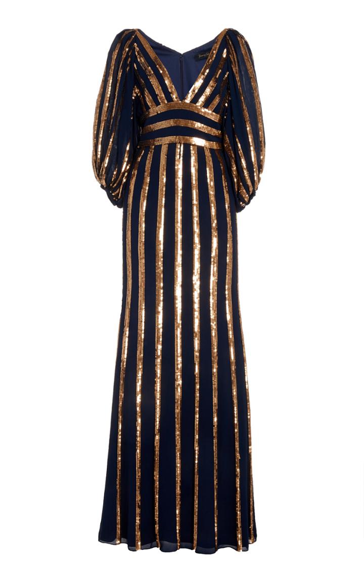 Moda Operandi Jenny Packham Claudia Sequin-striped Chiffon Gown