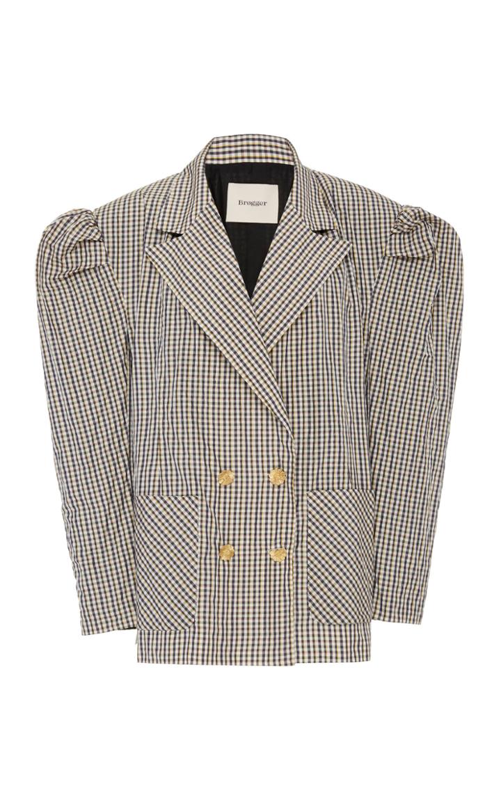 Moda Operandi Brgger Frida Check Puff Sleeve Blazer Size: Xs
